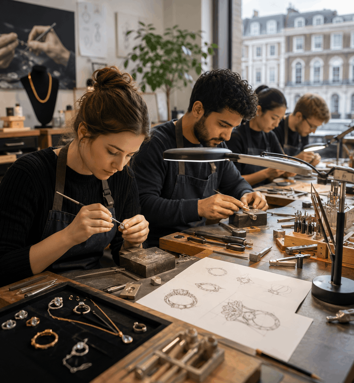 Students at the Micro Art jewelry workshop